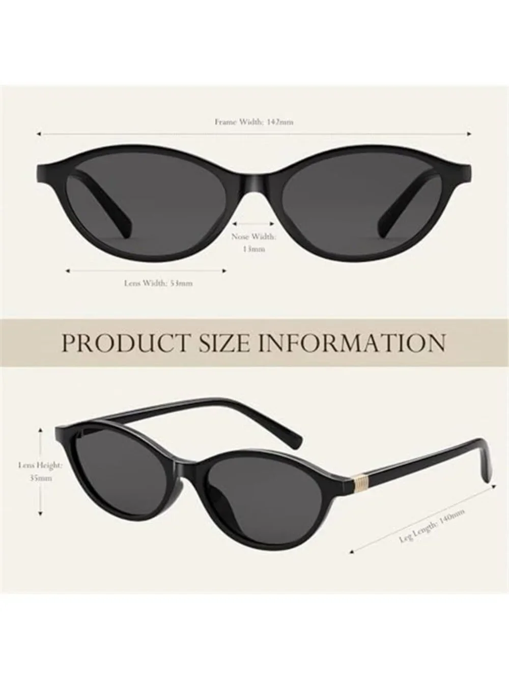 Black Oval Sunglasses Women Retro Cat Eye Vintage Y2K Small Frame Shades